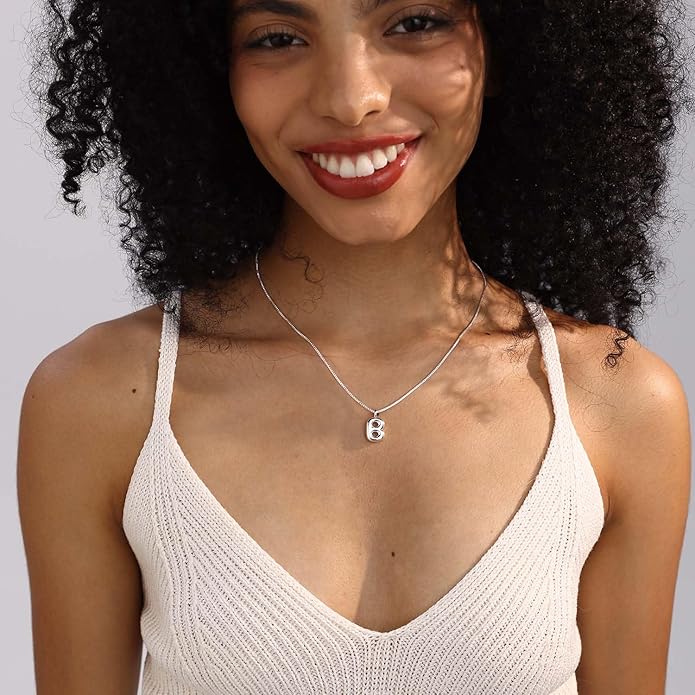 Bubble Gold Silver Letter Necklace Initial Necklaces for Women Trendy 14K Dainty Charm Pendant Name Necklace Personalized Jewelry Gift for Women Teen