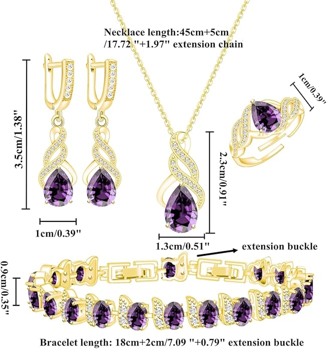 LMXXVJ Jewelry Set for Women,Teardrop Cubic Zirconia Necklace Earrings Adjustable Ring Bracelet Jewelry Set Formal Jewelry Gift