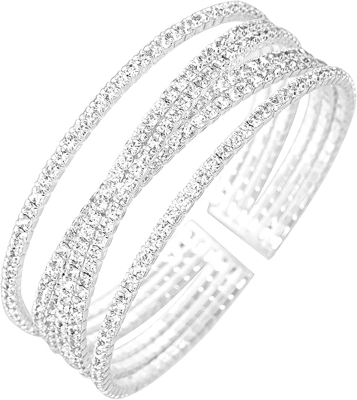 Rhinestone Bracelet Multilayer Cuff Bracelet Sparkling Crystal Layered Bridal Bracelets for Women