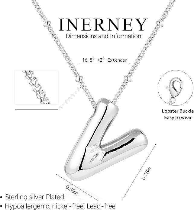 Inerney Valentines Day Gifts Gold Bubble Letter Necklace Initial Necklaces for Women, Chunky 14K Plated Balloon Initials, Trendy Charm Non Tarnish Custom Name Pendant Jewelry Gifts for Mom