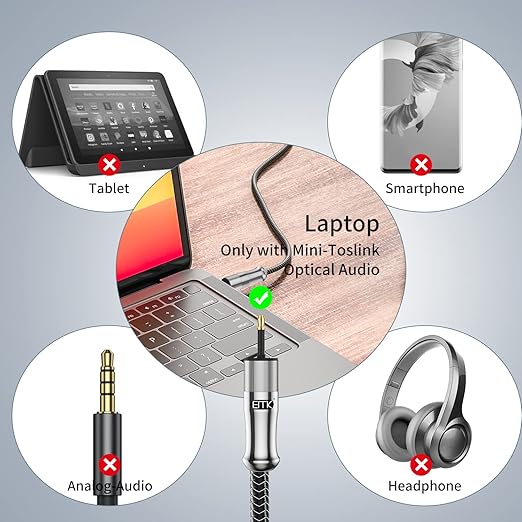 EMK 24K Gold-Plated Toslink to Mini Toslink Cable (10ft/3M) - Digital Optical Audio Cable with 3.5mm Mini Plug for Soundbar, Home Theater, TV - Silver SPDIF Fiber Optic Cord