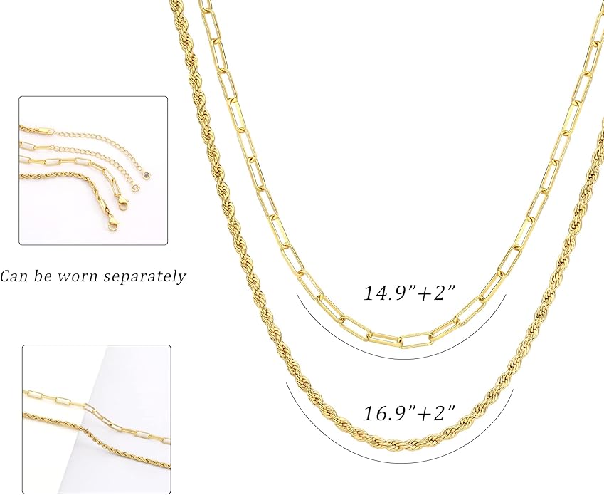 CHESKY Layered Necklaces for Women, 14K Gold Plated Chain Necklace Women Trendy Cuban Link Paperclip Chain Toggle Clasp Necklace Fashion Chunky Jewelry for Women