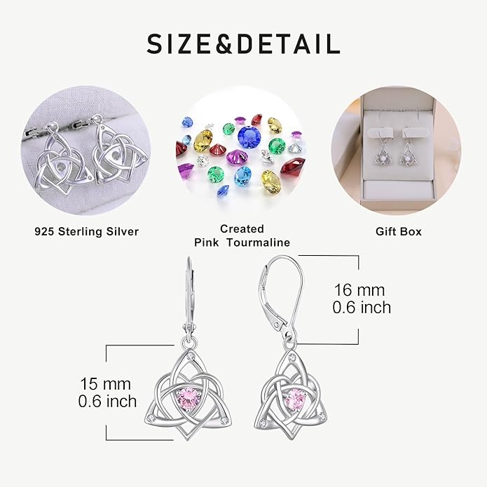 Starchenie Celtic Knot Dangle Earrings Sterling Silver Trinity Love Knot Leverback Earrings Gemstones Jewelry for Women