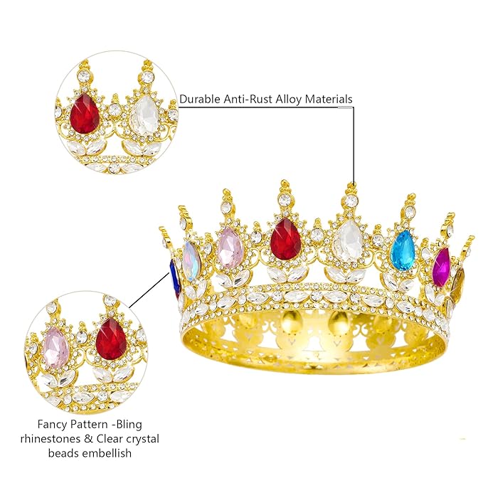 Queen Crown Rhinestone Wedding Tiara for Women - Costume Party Hair Accessories, Princess Birthday Crystal Bridal Crown
