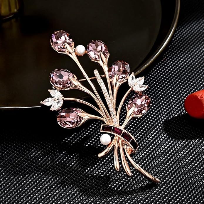 Flower Brooch Pin Rhinestones Pearl Flower Brooches Floral Pin Jewelry for Women Girls