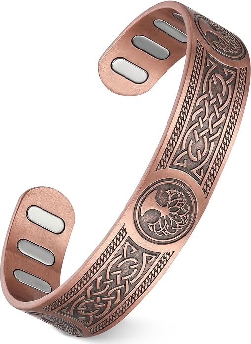 Feraco Copper Bracelet for Men, 5X Ultra Strength Magnetic Cuff Bangle with 5000 Gauss Neodymium Magnets, 99.99% Pure Copper Jewelry Gift, Adjustable