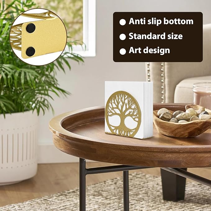 Gold Napkin Holder for Table – Elegant Standing Napkin Dispenser for Kitchen, Dining Room, or Coffee Shop | Ideal for 5-inch Cocktail Napkins, Farmhouse & Outdoor Settings (4.7"x 1.6"x 4")