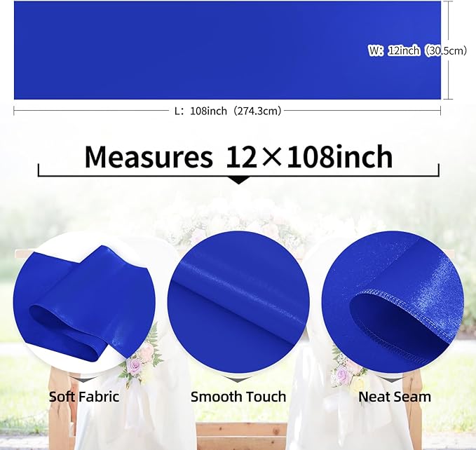 10 Pack Satin Table Runner Royal Blue 12 x 108 Inch Long,Satin Silk Table Runner for Wedding,Birthday Party and Banquet(Royal Blue,10 Pack)