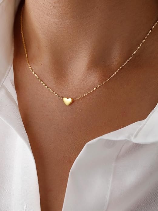 ChicSilver Personalized 925 Sterling Silver Dainty Small Heart/Star/Moon/Dot/Triangle Pendant Necklace for Women, Silver/Gold/Rose Gold/Black (with Gift Box)