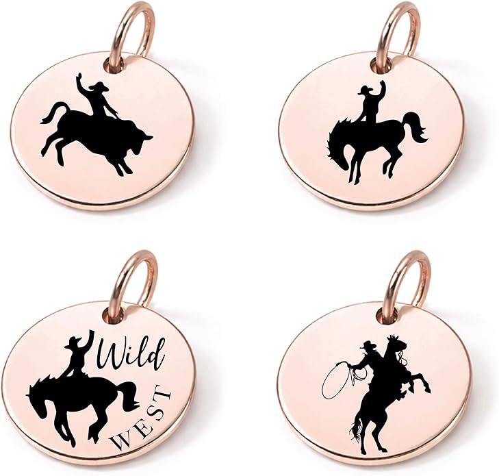 SM Design Western Charm Set of 4 – Stainless Steel Western Charms for Bracelets & Necklaces – Cowgirl, Ranch & Country Style Jewelry Charms – Western Gift for Women & Moms