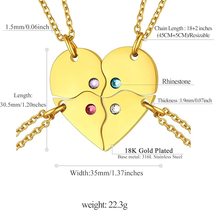 FindChic Personalized Matching BFF Necklace for 2/3/4/5/6 Puzzle Name Heart Pendant Stainless Steel Couple Necklace Set Customized Necklaces for Teen Girls