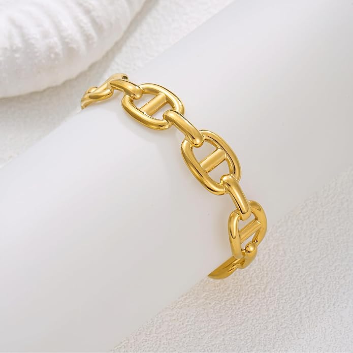18K Gold Plated Cuff Bangle Bracelets for Women Trendy Open Adjustable Bracelet Pig Nose Bangle