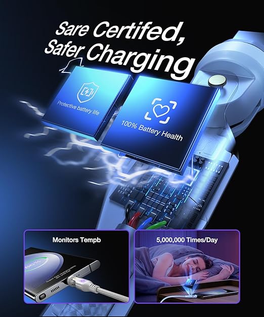 A.S Gen3 USBC Magnetic Charging Cable 240W (2Pack, 3.3ft/6ft), 9Pin Type C to Type C Magnet Charger Cable/360&180 Rotation Magnetic Phone Charger Data Cable for Phone 15/M-Book/Pad Series (White)