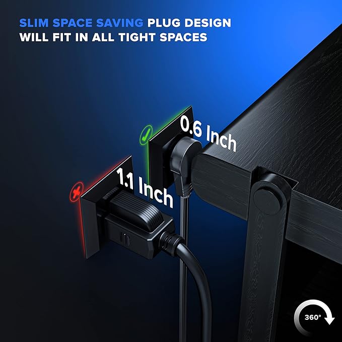Maximm Cable 4 Ft 360° Rotating Flat Plug Extension Cord, 16/3 AWG Multi 3 Outlet 3-Prong Grounded Wire- Black - UL Certified