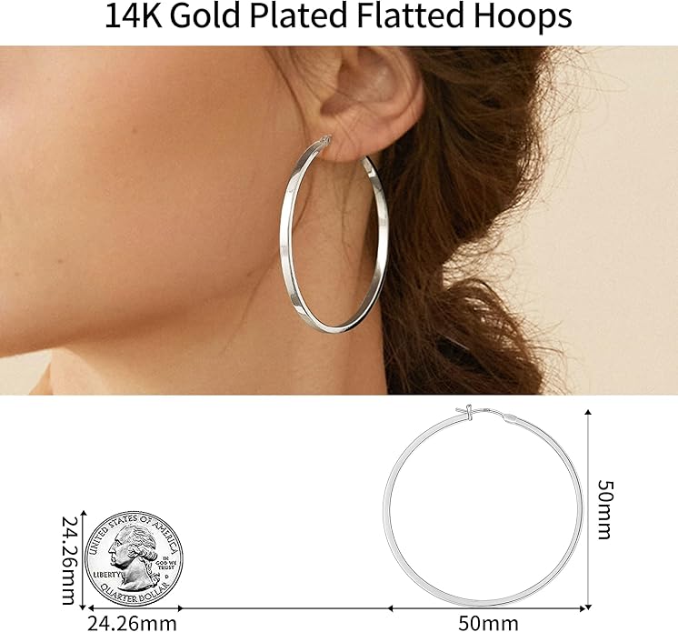 Gacimy Flatted Hoop Earrings for Women 14K Gold Plated with 925 Sterling Silver Post