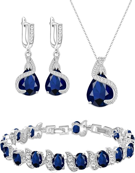 GZWHD Jewelry Set for Women Water Drop Cubic Zirconia Artificial Crystal Earrings Pendant Necklace Open Ring Tennis Bracelet Wedding Anniversary Birthday Engagement Gift for Bridesmaid Wife Girlfriend Friend