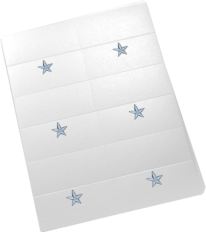Starfish Printable Place Cards, Set of 60 (10 Sheets), Laser & Inkjet Printers - Wedding, Party, Dinner, and Special Events - Made in the USA