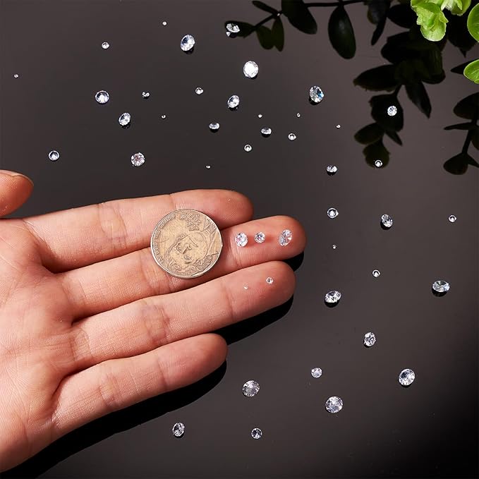 Fashewelry 50Pcs Tiny Cubic Zirconia Faceted Rhinestone Cabochons 1mm 2mm 3mm 4mm 5mm Clear Pointed Back Crystal Diamante Gems for Nail Art Craft Replacing Jewelry