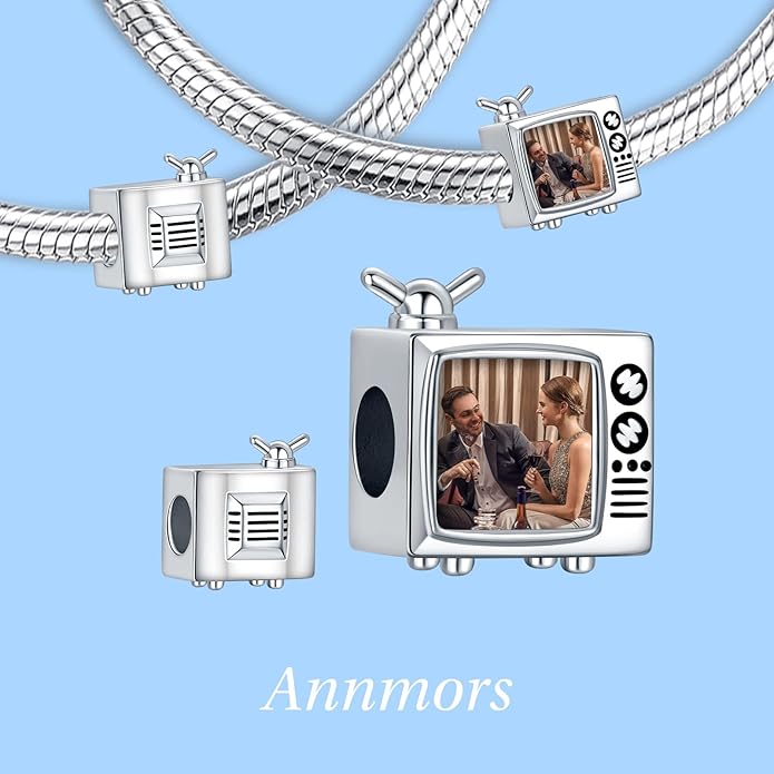 Annmors Personalized Photo Charm for Bracelet Necklaces,925 Sterling Silver Charm Love Heart Shaped Engraved Customize Picture Gift for Birthday Mother's Day Christmas,Bead Charms Jewelry for Women