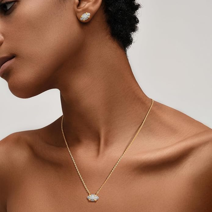 MEVECCO Dainty Gold Necklace For Women 18k Gold Plated Full CZ Pendant Necklace Handmade Necklace Jewelry Everyday Wear