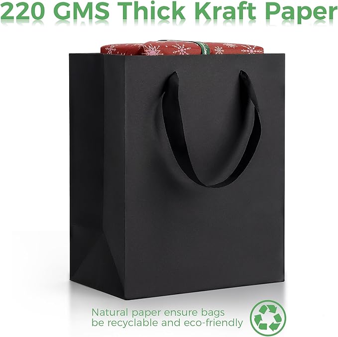 MOXARYSU Black Gift Bags With Handles: 8x5x10 Inch 50pcs Black Paper Bags Medium Bulk For Party Shopping Birthday Wedding (M, 50)