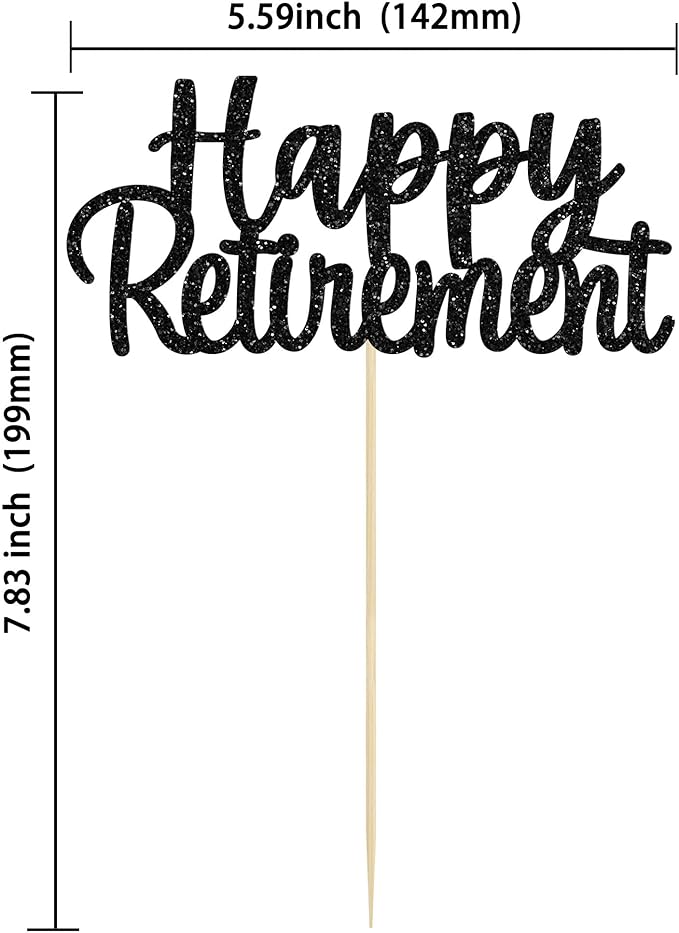 Gyufise Black Happy Retirement Cake Topper Retirement Cake Decoration Picks for Retired Party Cake Decoration Party Supplies 1 Pack