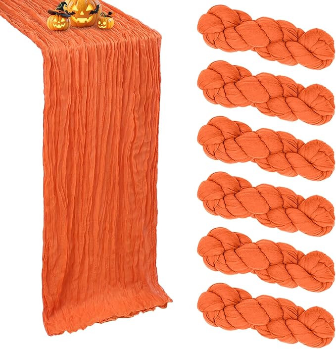 6 Pack Fall Table Runner Orange Cheesecloth Table Runner 10FT Boho Cheese Cloths Gauze Fabric 120 Inch Rustic for Thanksgiving Wedding Birthday Party Baby Shower Decorations