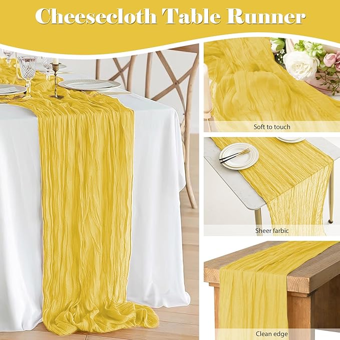 2 Pack 10 Ft Cheesecloth Table Runner Light Yellow Gauze Long Table Runners Boho Gauze Cheese Cloth Table Runner Rustic Sheer Runner for Wedding Party Table Decor ( 35 x 120 Inch )