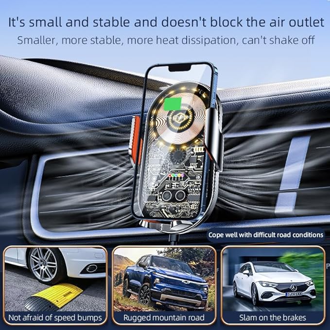 Phone Holders for Your Car with Wireless Chargre - Metal Hook Clip, Auto Clamp Air Vent Cell Phone Car Mount, Hands Free Universal Automobile Cradle Fit for iPhone Android and All Smartphones