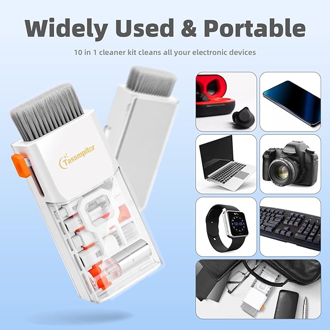 Laptop Cleaning Kit, All in 1 Keyboard Cleaning kit for MacBook iPad iPhone, Compact Keyboard Cleaner with Brush and Spray for Tablet, Airpods, Earbud, Computer Screen, PC Monitor, White