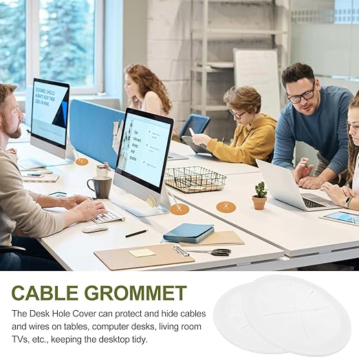 PATIKIL Desk Grommet 2-3/8", 4 Pcs Round Cable Grommet Cord Hole Cover with Adhesive Tape Flexible Table Wire Organizer for Office Home Table Countertop, White