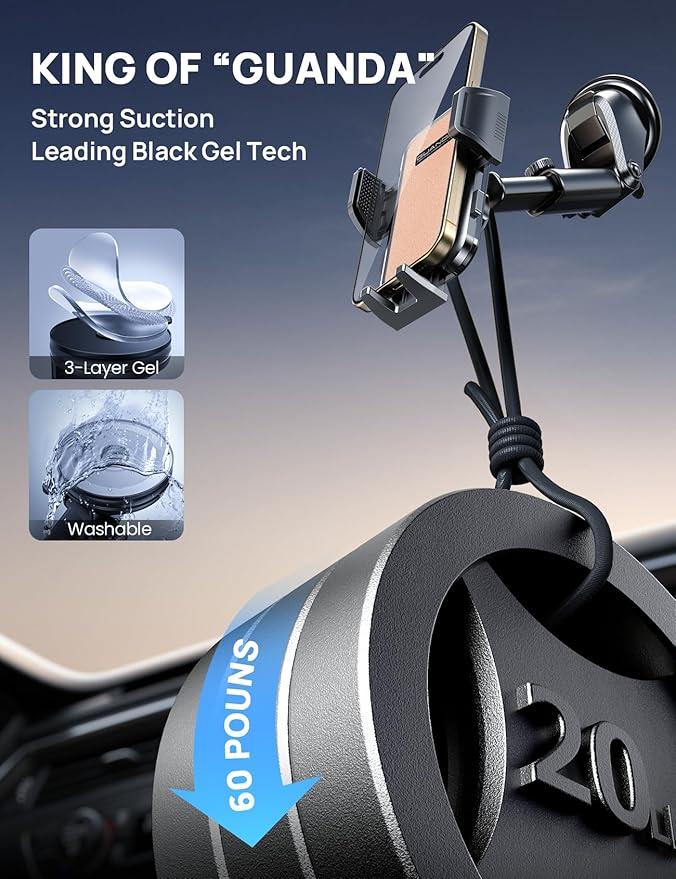[2025 New] Dashboard Phone Holders for Your Car (+Air Vent Clip) [Military Grade Stable] , Car Cell Phone Holder, Rotatable Suction Cup Car Phone Mount for All Phone (Champagne)