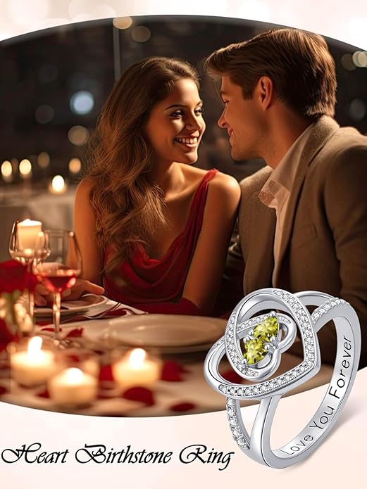 Valentine's Day Gifts for Women Birthstone Rings for Women Heart Statemet Engagement Eternity Wedding Promise Rings Jewelry Anniversary Christmas Valentine Mothers Day Birthday Gifts for Wife Her Girlfriend