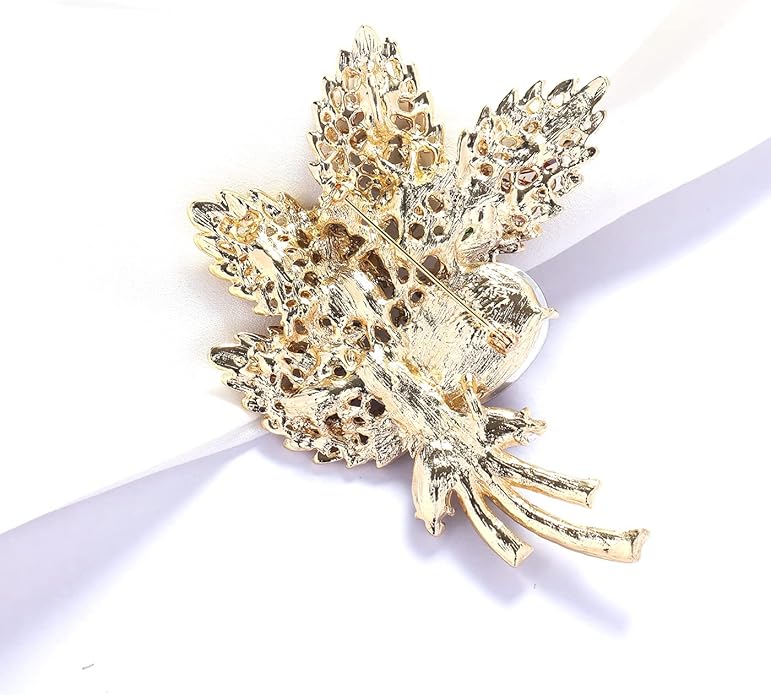 YOQUCOL Big Large Brooch Pin Austrian Crystal Leaf Shape Bouquet Rhinestone Scarf Decoration Wreath Cloth Brooches Pins For Women Girls
