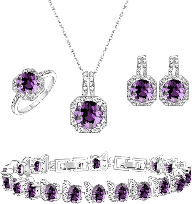 GZWHD Jewelry Set for Women CZ Earrings Necklace Ring Bracelet Set Prom Party Wedding Jewelry Gift for Mother Friend Wife