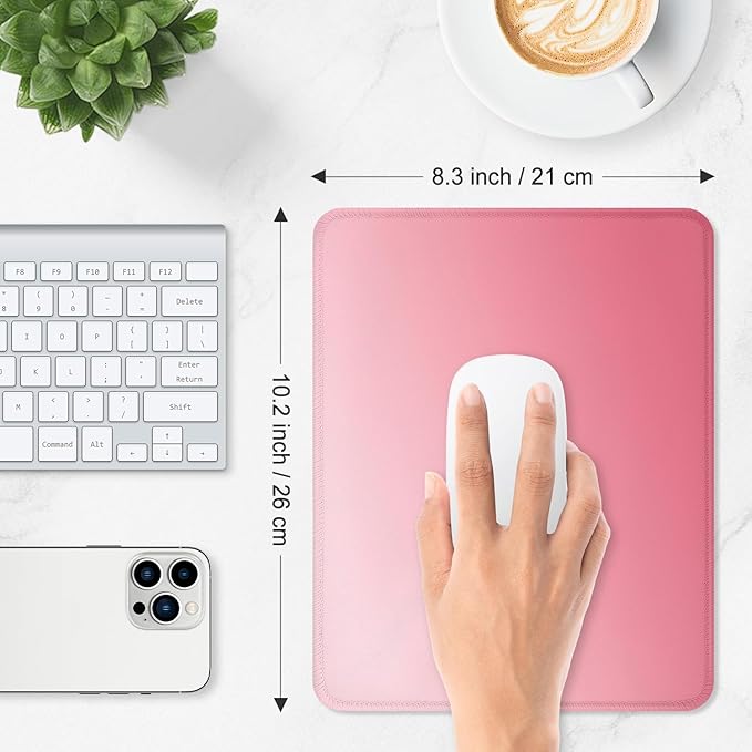ITNRSIIET Mouse Pad Non-Slip Rubber Base Smooth Surface Stitched Edges Waterproof Durable Compatible with All Mice for Office & Gaming, Desk Accessory, 10.2x8.3x0.12 inch, Rose Gradient