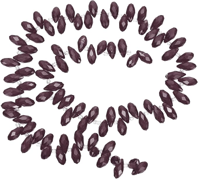 PATIKIL 2 Strands 180-190Pcs Teardrop Crystal Beads, 12x6mm Faceted Teardrop Briolette Horizontal Glass Beads Loose Bead for Bracelet Jewelry Making, Purple