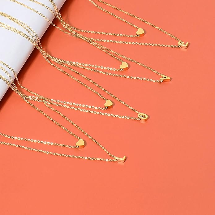 MOMOL 18K Gold Plated Stainless Steel Layered Heart Initial Necklace Personalized Tiny Letter Choker Necklace Monogram Name Necklace for Women