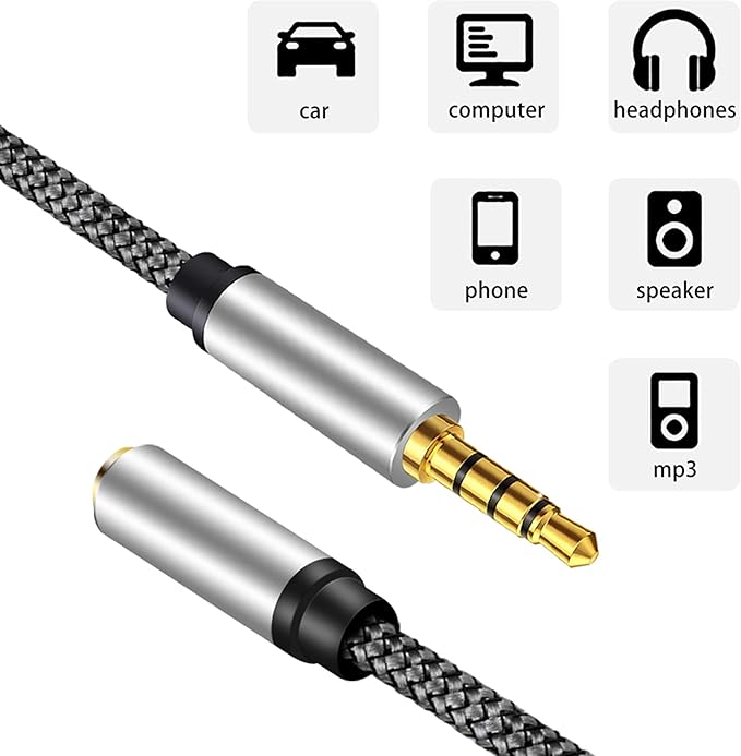 Male to Female Audio Cable 3Ft,Tan QY Male to Female for Phone Headphone Conversion Cord 3.5mm 4 Pole Audio Adapter for Tablet/PC/ PS4 and More (3Ft, Silver)