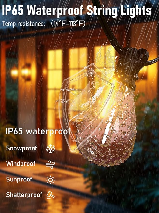 luckystyle 150FT LED Outdoor String Lights with Remote, 55+2 Shatterproof Bulbs Waterproof and Dimmable Patio Lights for Porch, Garden, Backyard, Deck, Balcony, 2700K Hanging Lighting