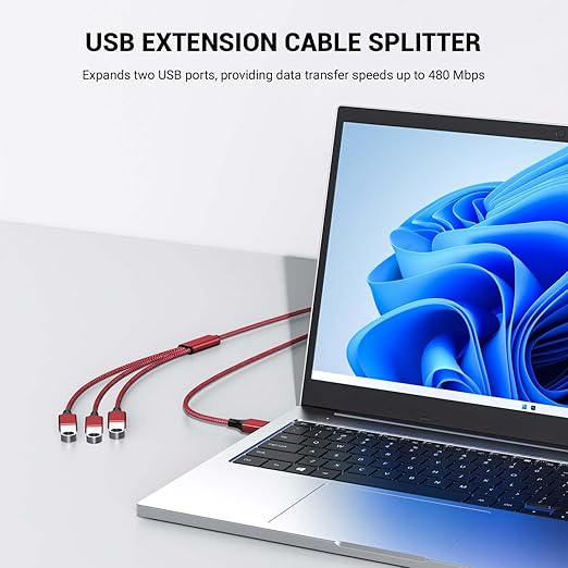 6.6FT USB Splitter 3 in 1 Out, A Male to 3 Female Extension Y Cable Support Charging and Data Transfer for TV/PC/Laptop/Keyboard/ PS4/5/ Flash Drive/LED Etc.(Red)