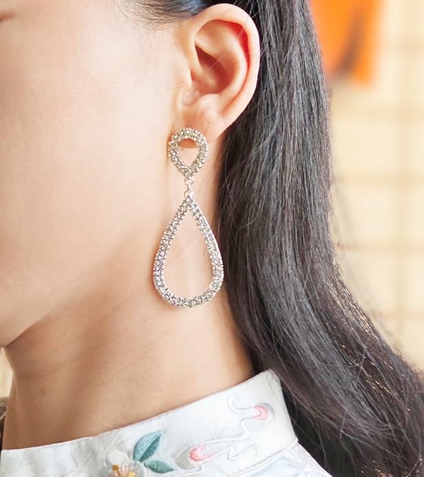 Rhinestone Teardrop Dangle Earrings Sparkly Wedding Jewelry