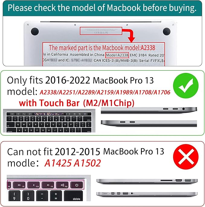 Teryeefi Compatible with M2 M1 MacBook Pro 13 Inch Case A2338 A2289 A2251 A2159 A1989 A1706 A1708 (2024 20203 2022-2016), Hard Shell Case & Keyboard Cover for Mac Pro 13" - W-Flowers