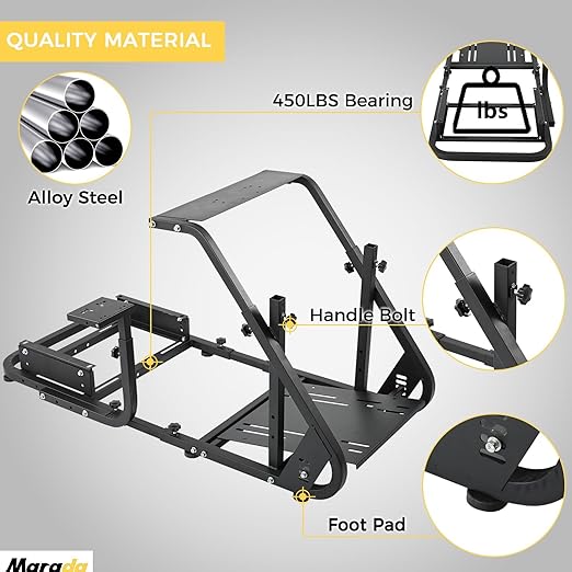 Marada Reinforced Stabilizing Racing Steering Wheel Cockpit Compatible with Fanatec, PXN, Thrustmaster, Logitech Device Adjustable Driving Simulator TV Stand Wheel & Pedal & Handbrake Not Included