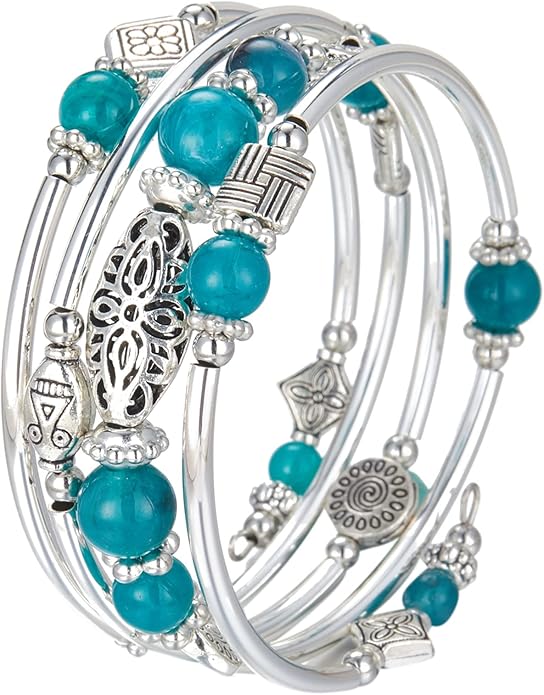 BULINLIN Layered Wrap Bangle Turquoise Bracelet - Bead Bracelet with Natural Agate Stone, Gifts For Women
