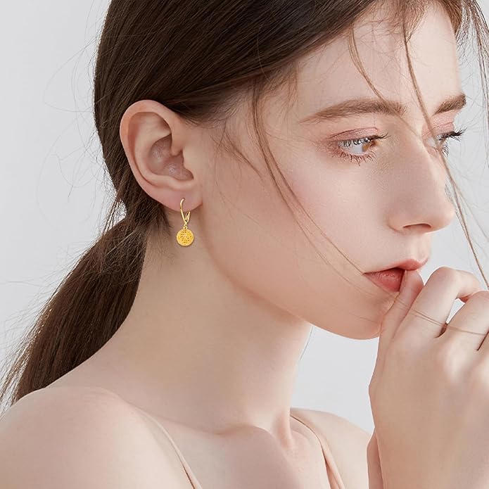 DOVRAN 10K 14K Solid Gold Leverback Earrings for Women Real Yellow Gold Filigree Dangle Earrings Trendy Jewelry Birthday Christmas Gifts for Wife Mom