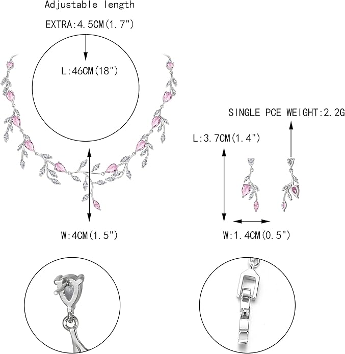 EVER FAITH Wedding Jewelry for Bride Women Bridesmaid, Sparkly Cubic Zirconia Pear-Shaped Birthstone Leaf Necklace Earrings Set for Prom