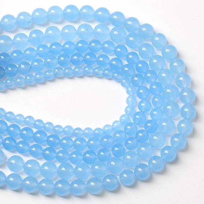 180pcs 4mm Blue Natural Chalcedony Aquamarines Stone Beads for Jewelry Making Round Jades Beads DIY Bracelet Accessories 32" 2 Strands