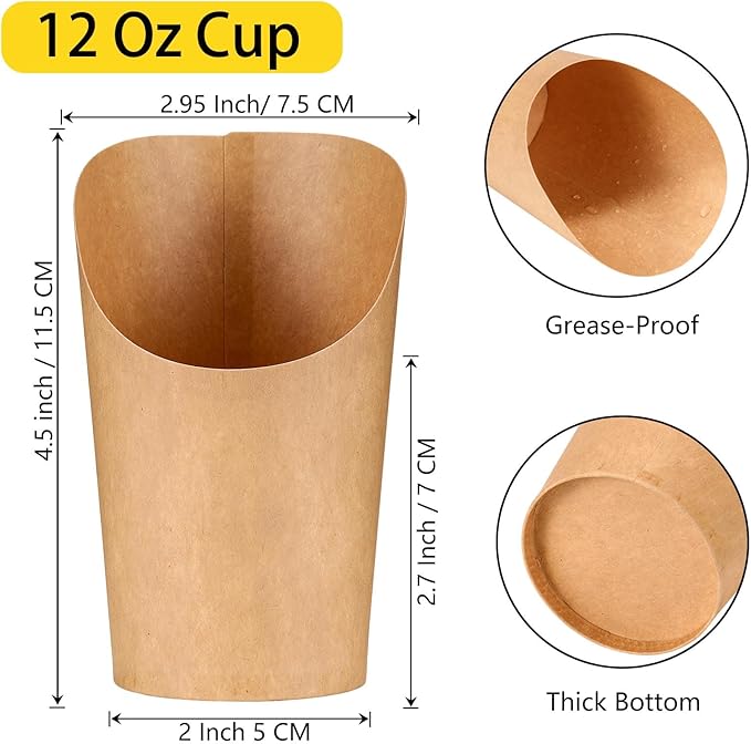 50 Pcs Charcuterie Cups with Skewers, 12 Oz Paper Snack Appetizer Cups with Cocktail Picks, French Fry Holder Brown Kraft, Disposable Popcorn Boxes Cones, Party Board Favor(50 ConeCups + 200 Sticks)
