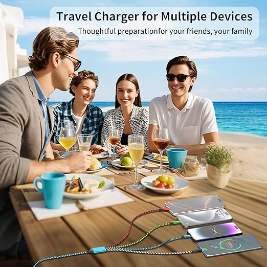 Travel Essentials Dual Type-C 4 in 1 Charging Cable 2 Pack 5FT Multi Charging Cables for All Devices,Universal USB Cable Adapter 2 USB-C/IP/Micro Port for Cell Phones Tablets Samsung Galaxy PS & More
